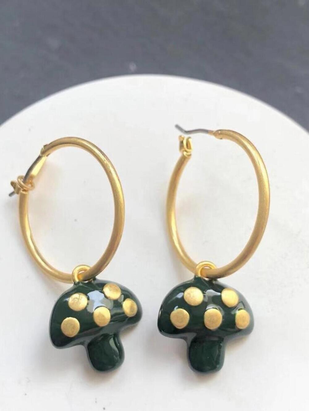 Coach Enamel Mushroom Charm Hoop Earrings